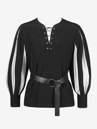 ホワイト ヴィンテージ トップ レトロ 長袖 ポリエステル ポリエステル ファイバー トップ レトロ コスチューム 男性用 バーガンディ