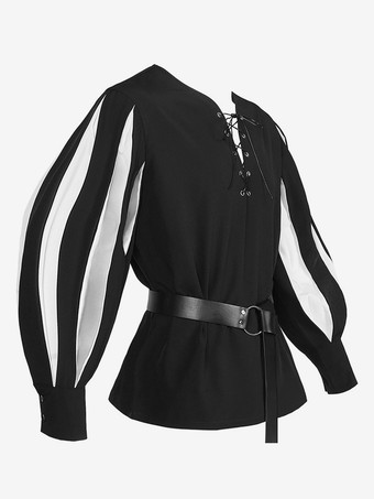 ホワイト＋ブラックホワイト ヴィンテージ トップ レトロ 長袖 ポリエステル ポリエステル ファイバー トップ レトロ コスチューム 男性用 バーガンディ