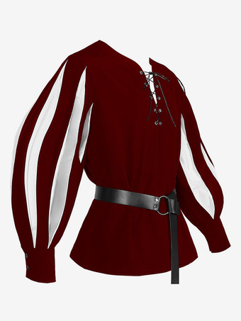 レッド＋ホワイトホワイト ヴィンテージ トップ レトロ 長袖 ポリエステル ポリエステル ファイバー トップ レトロ コスチューム 男性用 バーガンディ