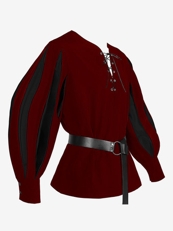 レッド ホワイト ヴィンテージ トップ レトロ 長袖 ポリエステル ポリエステル ファイバー トップ レトロ コスチューム 男性用 バーガンディ