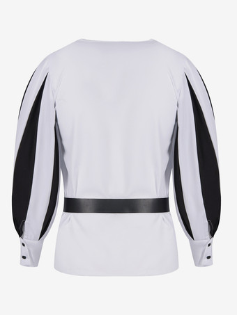 ホワイト ヴィンテージ トップ レトロ 長袖 ポリエステル ポリエステル ファイバー トップ レトロ コスチューム 男性用 バーガンディ