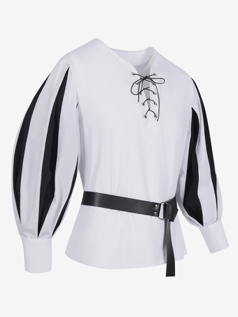 ホワイト ヴィンテージ トップ レトロ 長袖 ポリエステル ポリエステル ファイバー トップ レトロ コスチューム 男性用 バーガンディ