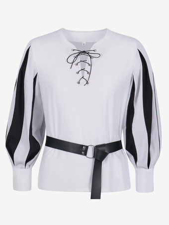 ホワイト ホワイト ヴィンテージ トップ レトロ 長袖 ポリエステル ポリエステル ファイバー トップ レトロ コスチューム 男性用 バーガンディ