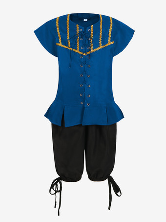 ブルー ブラック ヴィンテージ セット レトロ ポリエステル 半袖 男性用レトロコスチューム バーガンディ