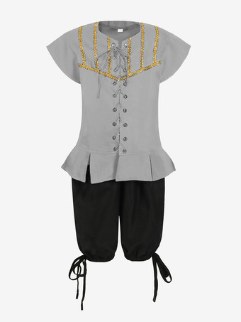 グレイブラック ヴィンテージ セット レトロ ポリエステル 半袖 男性用レトロコスチューム バーガンディ