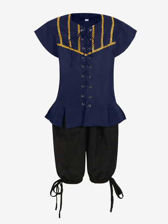 ダークネイビーブラック ヴィンテージ セット レトロ ポリエステル 半袖 男性用レトロコスチューム バーガンディ