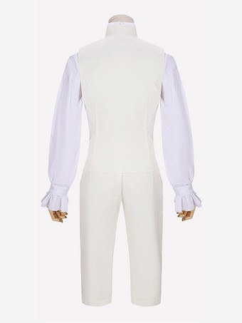 男性用ホワイト ヴィンテージ セット レトロ ポリエステル 長袖 レトロ コスチューム