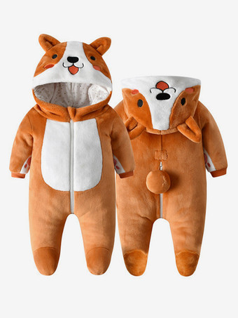 ブラウン 着ぐるみワンジーパジャマ 子供用 漫画 食べ物 ポリエステル繊維 ジャンプスーツ