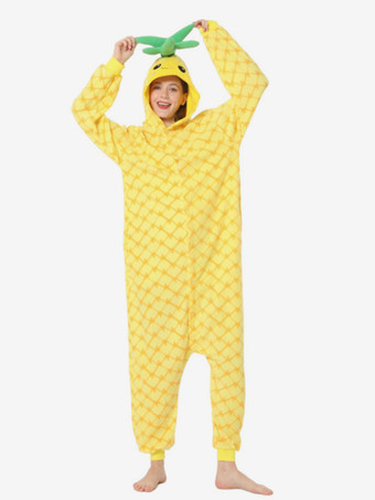 イエロー着ぐるみワンジーパジャマ 大人用 恋人向け 漫画 食べ物 ポリエステル ジャンプスーツ