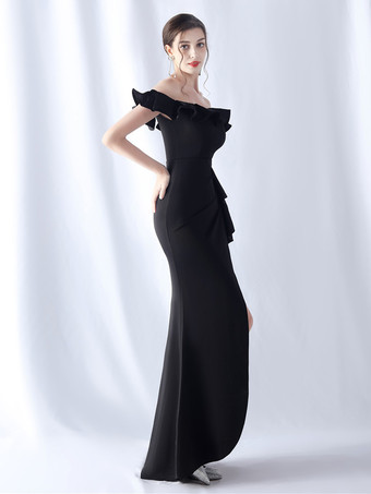 パーティードレス オフショルダー エレガントなフリル ハイスリット セクシー マキシドレス