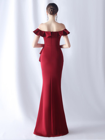 パーティードレス オフショルダー エレガントなフリル ハイスリット セクシー マキシドレス