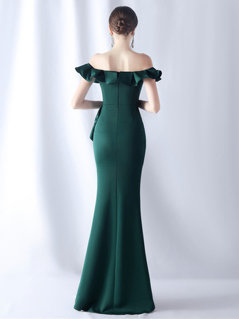 パーティードレス オフショルダー エレガントなフリル ハイスリット セクシー マキシドレス