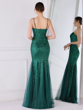 パーティードレス スパゲッティストラップ チュール スパンコール エレガント ロング マーメイドドレス ワインレッド