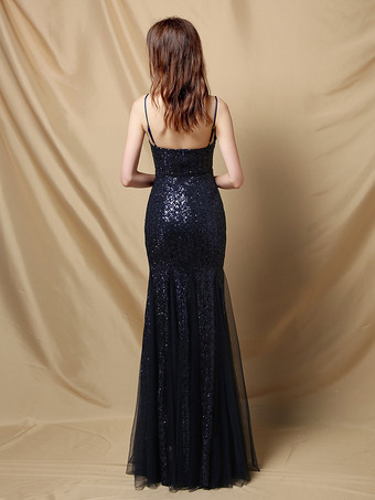 パーティードレス スパゲッティストラップ チュール スパンコール エレガント ロング マーメイドドレス ワインレッド