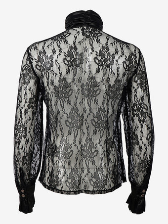 ブラック ヴィンテージ トップ レトロ 長袖 ポリエステル ポリエステル ファイバー シャツ レトロ コスチューム 男性用