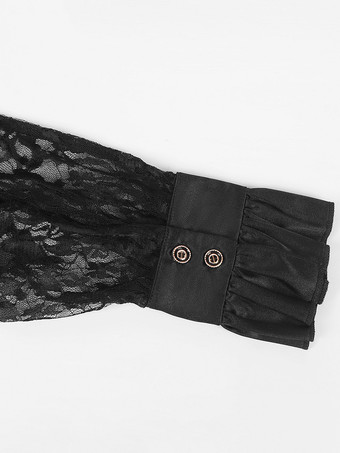 ブラック ヴィンテージ トップ レトロ 長袖 ポリエステル ポリエステル ファイバー シャツ レトロ コスチューム 男性用