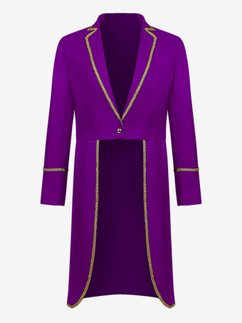 パープル 男性用レッド ヴィンテージトップ レトロ ポリエステル 長袖 レトロコスチューム バーガンディ