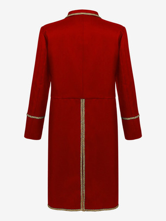 男性用レッド ヴィンテージトップ レトロ ポリエステル 長袖 レトロコスチューム バーガンディ