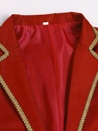 男性用レッド ヴィンテージトップ レトロ ポリエステル 長袖 レトロコスチューム バーガンディ