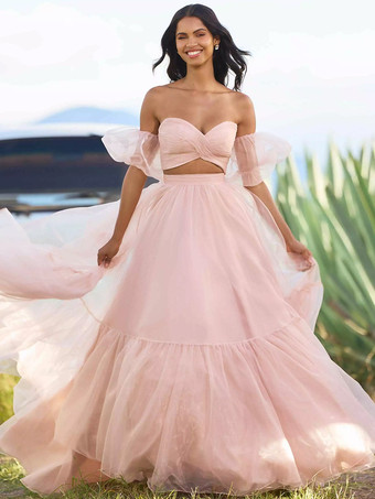 プロムドレス スウィートハートネック ボールガウン ノースリーブ プリーツ パーティードレス