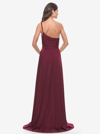 イブニングドレス Aライン ワンショルダー サテン生地 トレーン付き フォーマルディナードレス