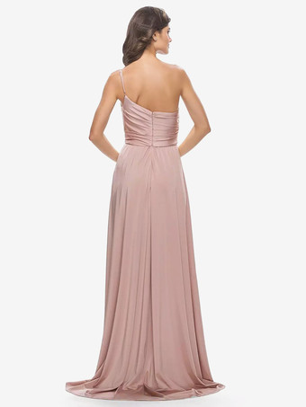 イブニングドレス Aライン ワンショルダー サテン生地 トレーン付き フォーマルディナードレス