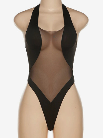 ブラック ワンピース水着 ホルター イリュージョン ベリー セクシャル ビーチ 水着