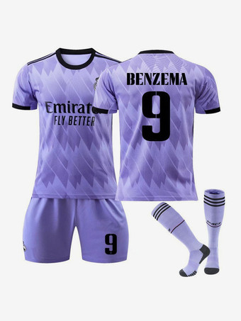 Real Madrid Nummer 9 BENZEMA Fußballtrikot Herren 3-teilig Kurzarm Sportbekleidung
