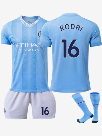 Maglia Manchester City No.16 RODRI Home 23/24 3 pezzi Abbigliamento sportivo per adulti e bambini