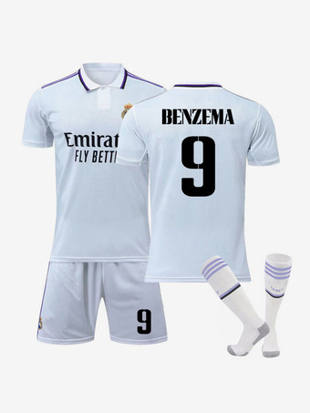 Camiseta de fútbol del Real Madrid CF Local No.9 BENZEMA Kit de ropa deportiva para hombre 3 piezas de manga corta