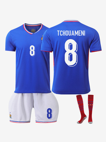 Nr.8 TCHOUAMENI Fußballtrikot der französischen Nationalmannschaft Heimtrikot 2024 Europameisterschaft Herren 3-teiliges Set