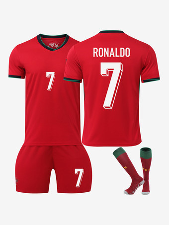 Portugal Nr. 7 RONALDO 2024 Fußball-Europameisterschaft dreiteiliges Fußballtrikot für Herren und Kinder