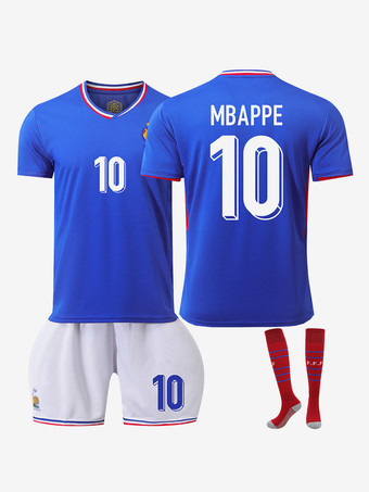 Maillot De Football Équipe de France BLEUS No.10 MBAPPE Domicile Championnat D'Europe 2024 Enfant Homme 3 Pièces