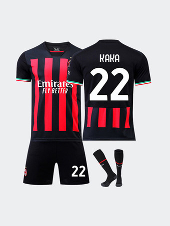 Camiseta de fútbol para hombre AC Milan número 22 KAKA de manga corta 3 piezas para adultos y niños
