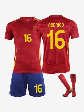Maglia da calcio della squadra spagnola n. 16 RODRIGO Home 2024 Campionato europeo di calcio 3 pezzi Activewear