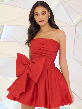 ホームカミングドレス ショート Aライン ストラップレス プリーツ タフタ