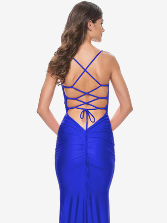 イブニングドレス マーメイド Vネック サテン生地 トレーン付き フォーマル パーティードレス