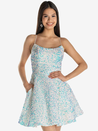 アイボリー魅力的なホームカミングドレスショートショートジュエルネックスパンコール