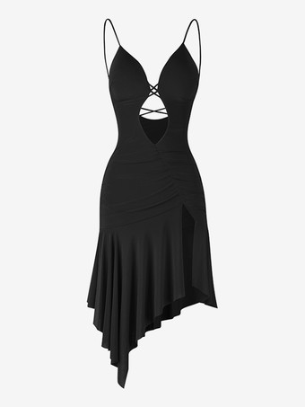 ブラック ラテンダンスコスチューム レッド レディースドレス セクシー ポリエステルドレス ダンスコスチューム