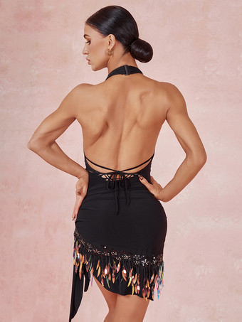 ラテンダンスコスチューム ブラック レディーストップ セクシー ポリエステルトップ ダンスコスチューム