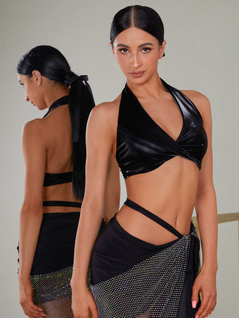 ラテンダンスコスチューム レッド レディーストップ セクシー ポリエステルトップ ダンスコスチューム