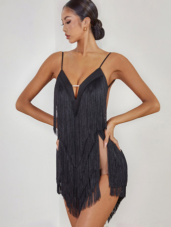 ラテンダンスコスチューム アボカドグリーン レディース フリンジドレス セクシー ポリエステルドレス ダンスウェア