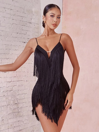 ラテンダンスコスチューム アボカドグリーン レディース フリンジドレス セクシー ポリエステルドレス ダンスウェア