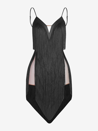 ブラック ラテンダンスコスチューム アボカドグリーン レディース フリンジドレス セクシー ポリエステルドレス ダンスウェア