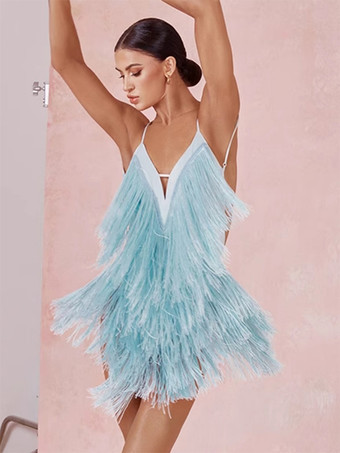 ラテンダンスコスチューム アボカドグリーン レディース フリンジドレス セクシー ポリエステルドレス ダンスウェア
