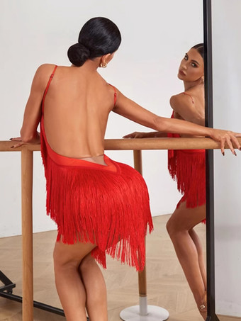 ラテンダンスコスチューム アボカドグリーン レディース フリンジドレス セクシー ポリエステルドレス ダンスウェア