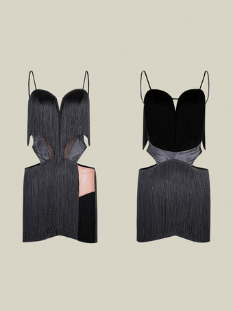 ラテンダンスコスチューム ブラック レディース フリンジドレス セクシー ポリエステルドレス ダンスウェア