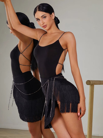 ラテンダンスコスチューム ブラック レディース ポリエステル アクセサリー セクシー ラテンダンサー ダンスウェア