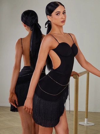 ラテンダンスコスチューム ブラック レディース ポリエステル アクセサリー セクシー ラテンダンサー ダンスウェア