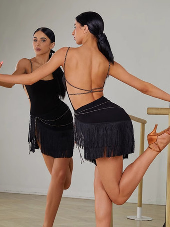 ラテンダンスコスチューム ブラック レディース ポリエステル アクセサリー セクシー ラテンダンサー ダンスウェア